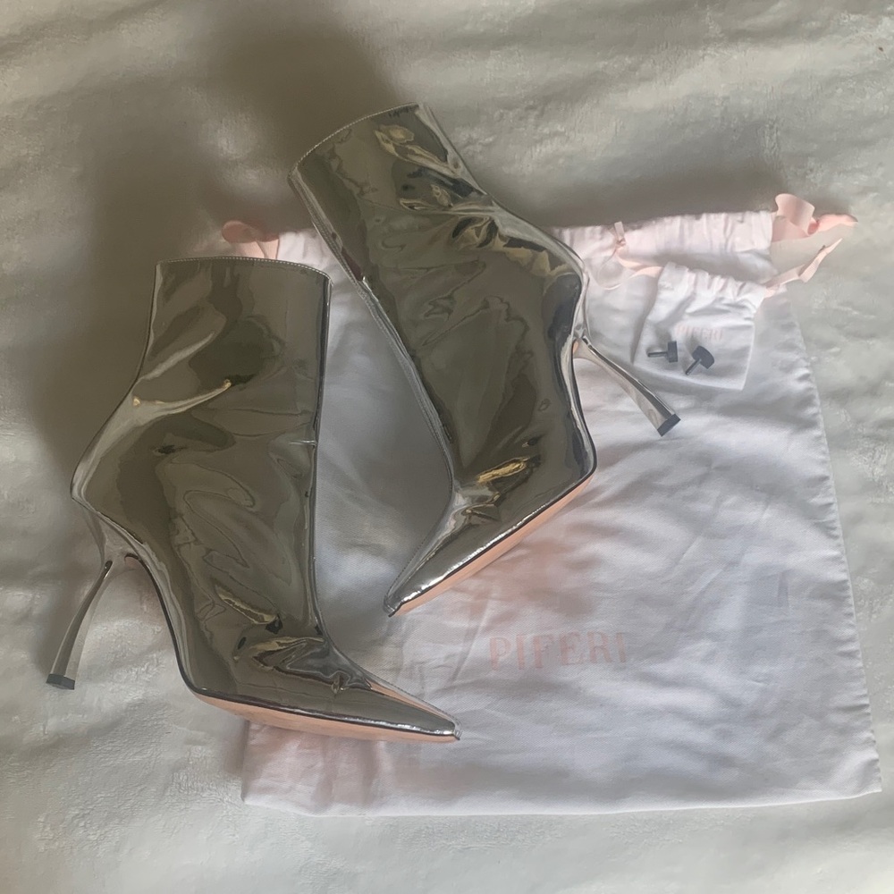 Italian Silver High Heel Ankle Boots